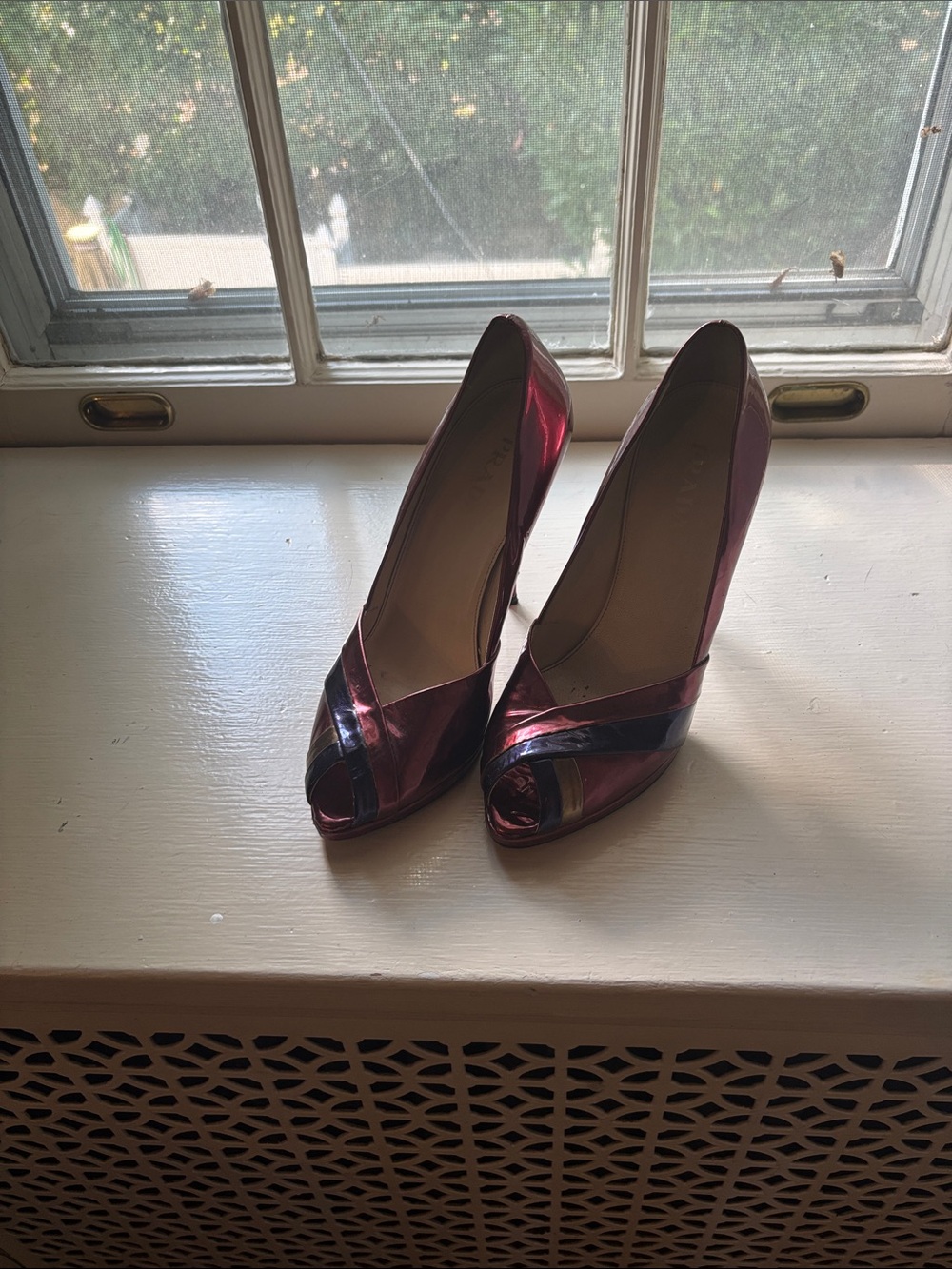 Prada Metallic Peep-Toe Women's Pumps